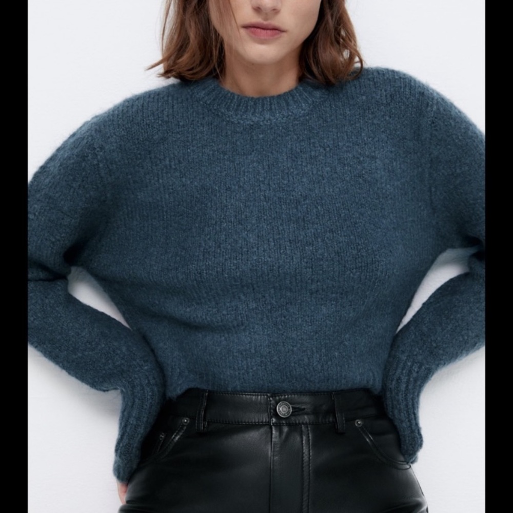Zara Cropped Knit Sweater | Blue Size Small